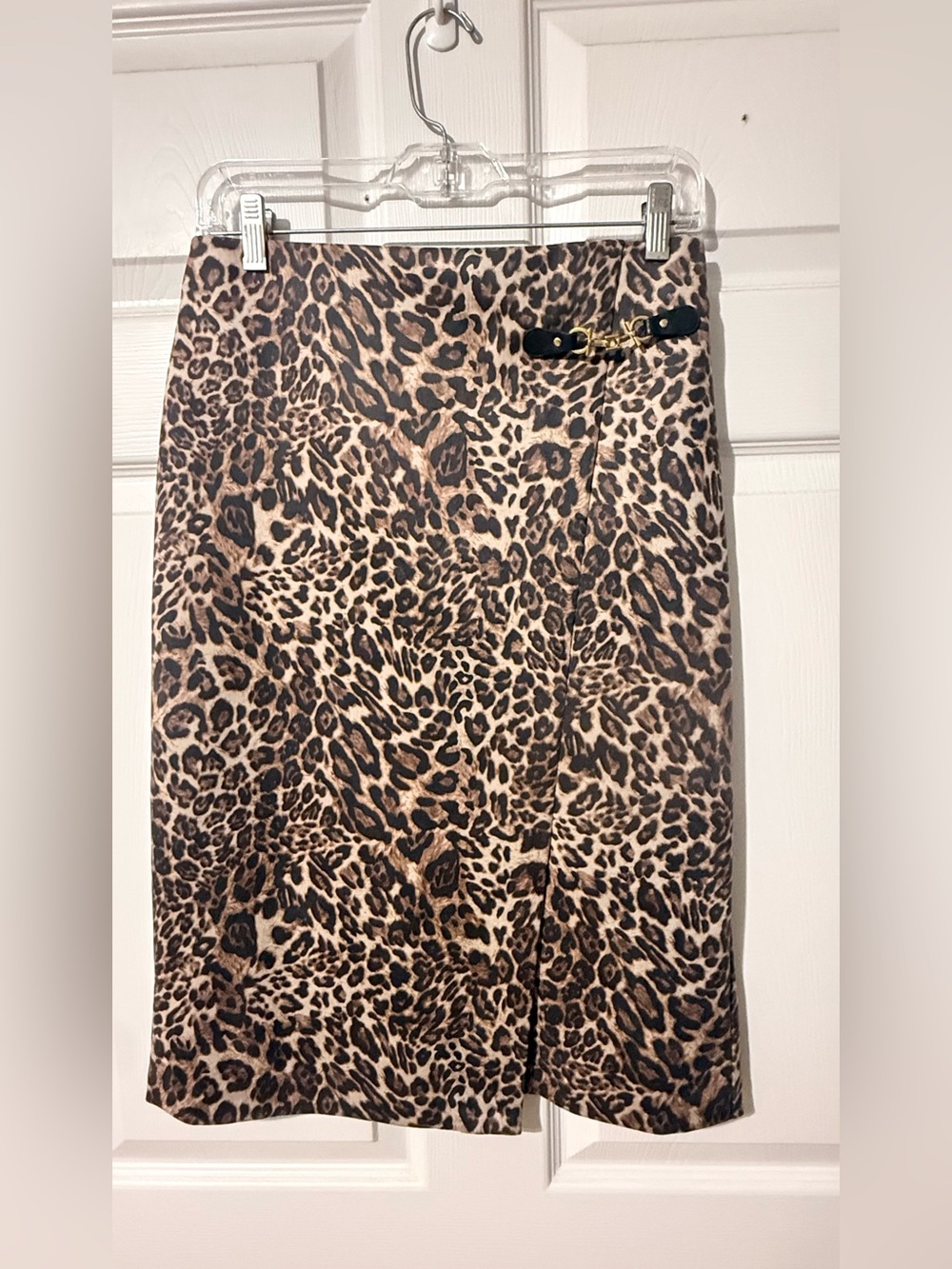 NY Collection Leopard Print Pencil Skirt with Gold Accent